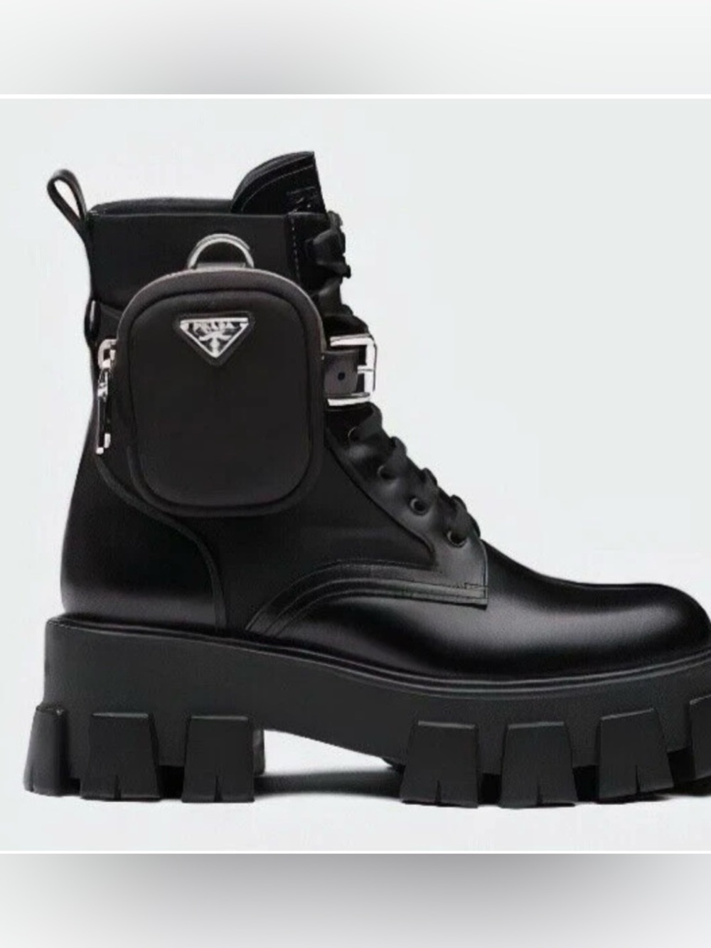 Retail $1780 Prada Black Leather Re-Nylon Interior Women's Boot Size 38